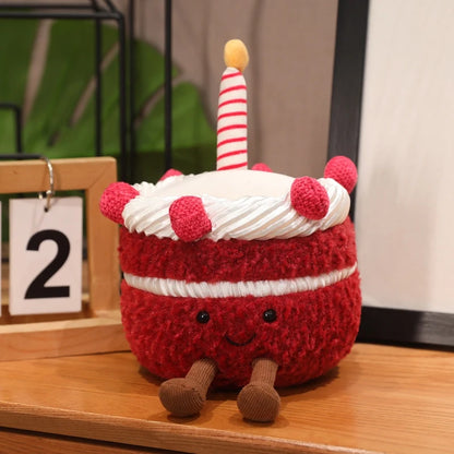 High Quality Smile Cake Plush Toys Soft Stuffed Dessert Dolls with Candle Cherry Birthday Xmas Gift For Kids Cuddly Party Decor