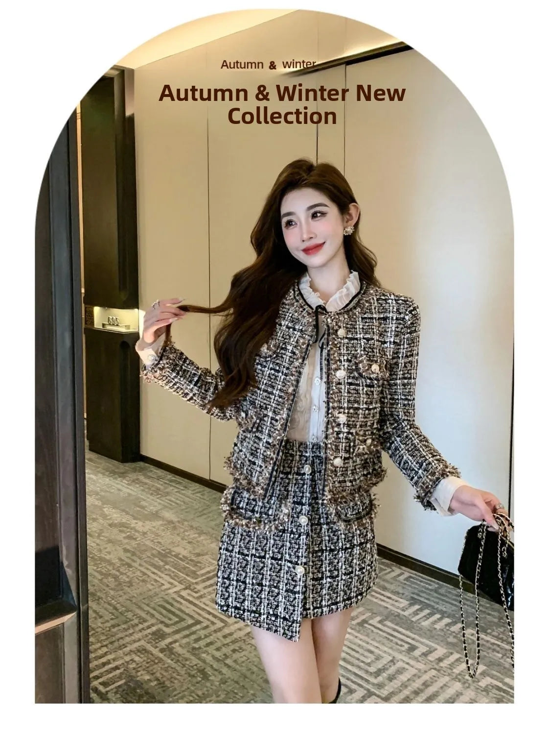 Early Autumn Small Fragrance Style Set Women's Autumn Winter Elegant Fashion High-End Feelings Outerwear Half Skirt Two-Piece...