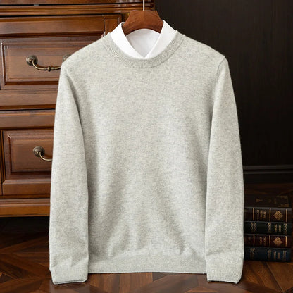100% cashmere men's pullover business casual solid color knitted sweater loose Pull round neck Tops basic versatile Jumper