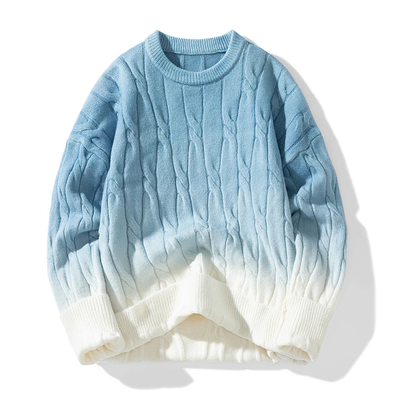 Korean Gradient Knitwear Loose Chunky Twist Knit Pullover 2024 New Round Neck Sweater Autumn Winter Warm Couple Tops