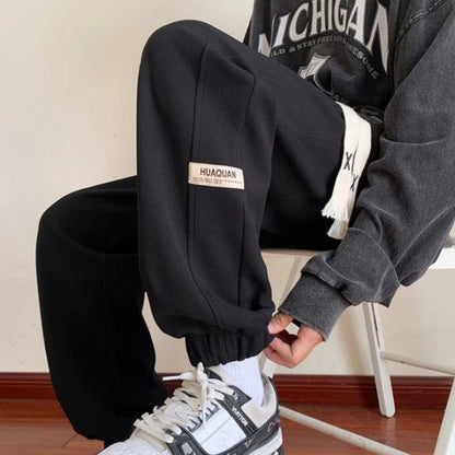 Trendy Men's Sports Joggers Thick Lined Casual Trousers Loose Fit Elastic Ankle Cuffs for Cool Weather Outfits