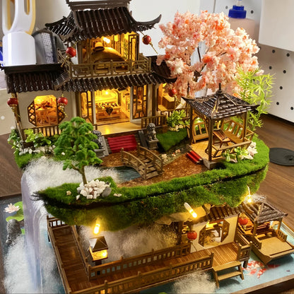 DIY Wooden Miniature Building Kit Doll Houses with Furniture Chinese Ancient Casa Dollhouse Handmade Toys for Girls Xmas Gifts