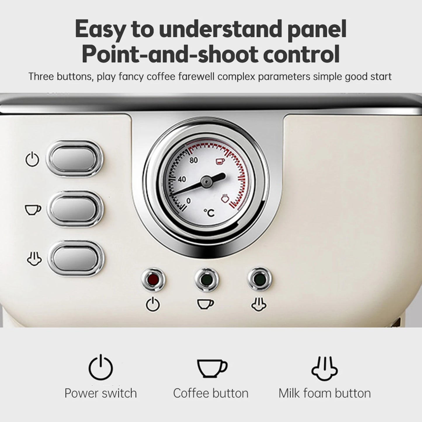 Coffee Maker 1050W 1.5L Large Capacity Semi Automatic 20bar High Pressure Extraction Coffee Machine for Home Cafes