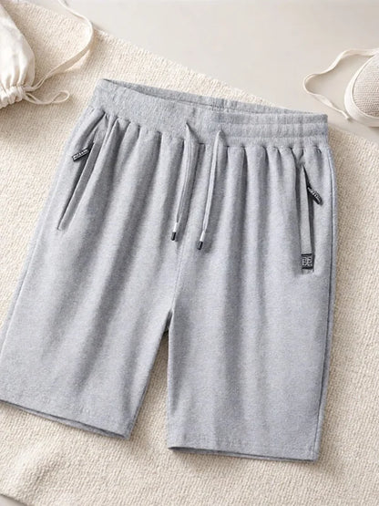 Black Sports Casual Shorts Men Summer Thin Pure Cotton Straight Leg mid Waist Drawstring Five Pocket Zipper Pants