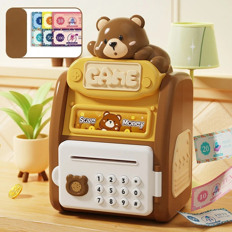 Cute Multifun Ctional Fingerprint Password Lock Intelligent Fully Automatic Coin Rolling Mechanism Suitable Piggy Bank for Kids
