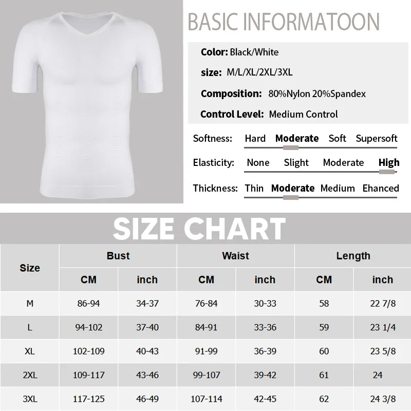 2PCS Men's Body Shaper Tummy Control Vest Slimming Shirt Compression Base Layer Slim Muscle Short Sleeve Breathable Shapewear