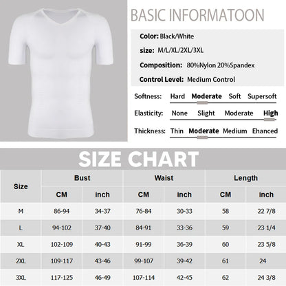 2PCS Men's Body Shaper Tummy Control Vest Slimming Shirt Compression Base Layer Slim Muscle Short Sleeve Breathable Shapewear