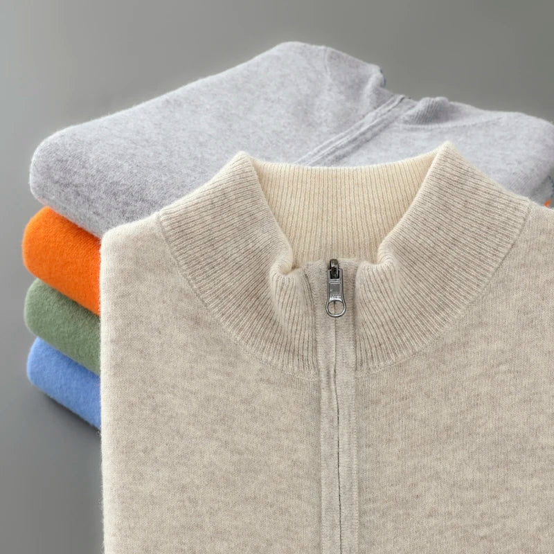 Autumn and winter 100% pure wool cardigan men's zipper stand collar double-sided sweater sleeveless knitted cashmere vest