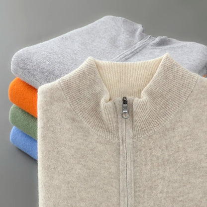 Autumn and winter 100% pure wool cardigan men's zipper stand collar double-sided sweater sleeveless knitted cashmere vest