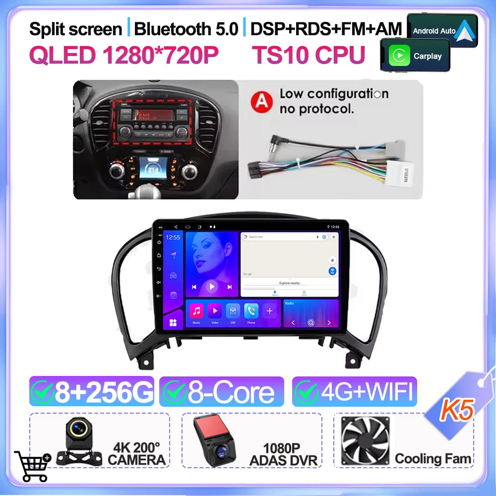For Nissan Juke Yf15 2010 2011 2012 2013 2014 Carplay Auto 5g+wifi Gps Car Radio Navigation Multimedia Video Player Stereo Bt