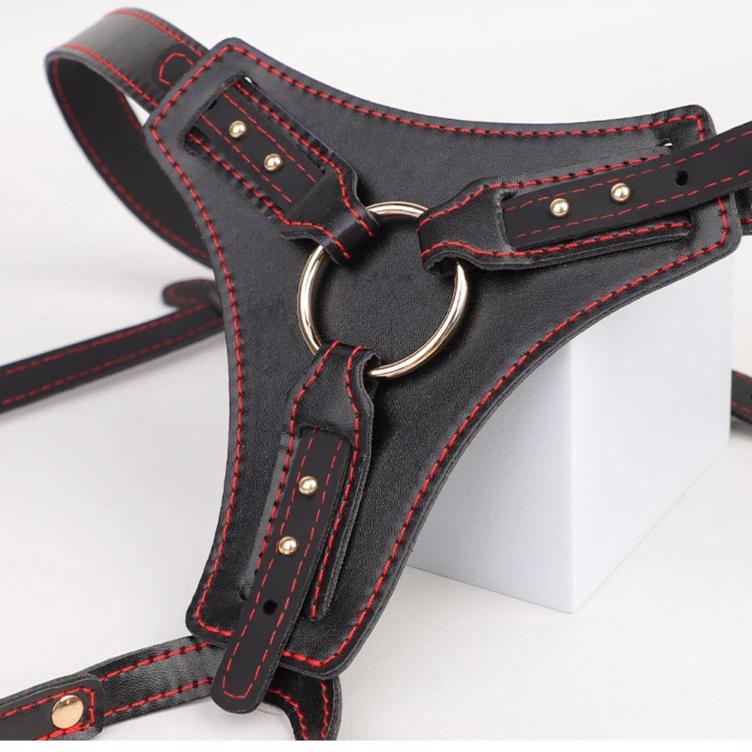 Wearable Strap On Dildo Harness Pants PU Leather Adjustable Pegging Harness Belt BDSM Bondage Underwear Sex Toy for Women Men