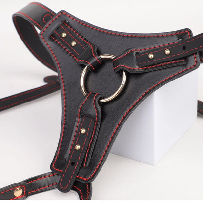 Wearable Strap On Dildo Harness Pants PU Leather Adjustable Pegging Harness Belt BDSM Bondage Underwear Sex Toy for Women Men