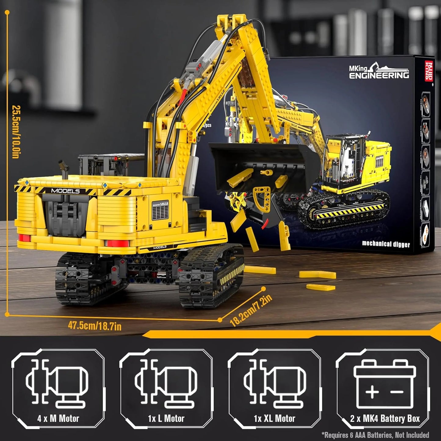 MOULD KING 13112 Technical Car Toys The MOC-2513 APP&RC Motorized Excavator Model Building Blocks Bricks Kids Christmas Gift