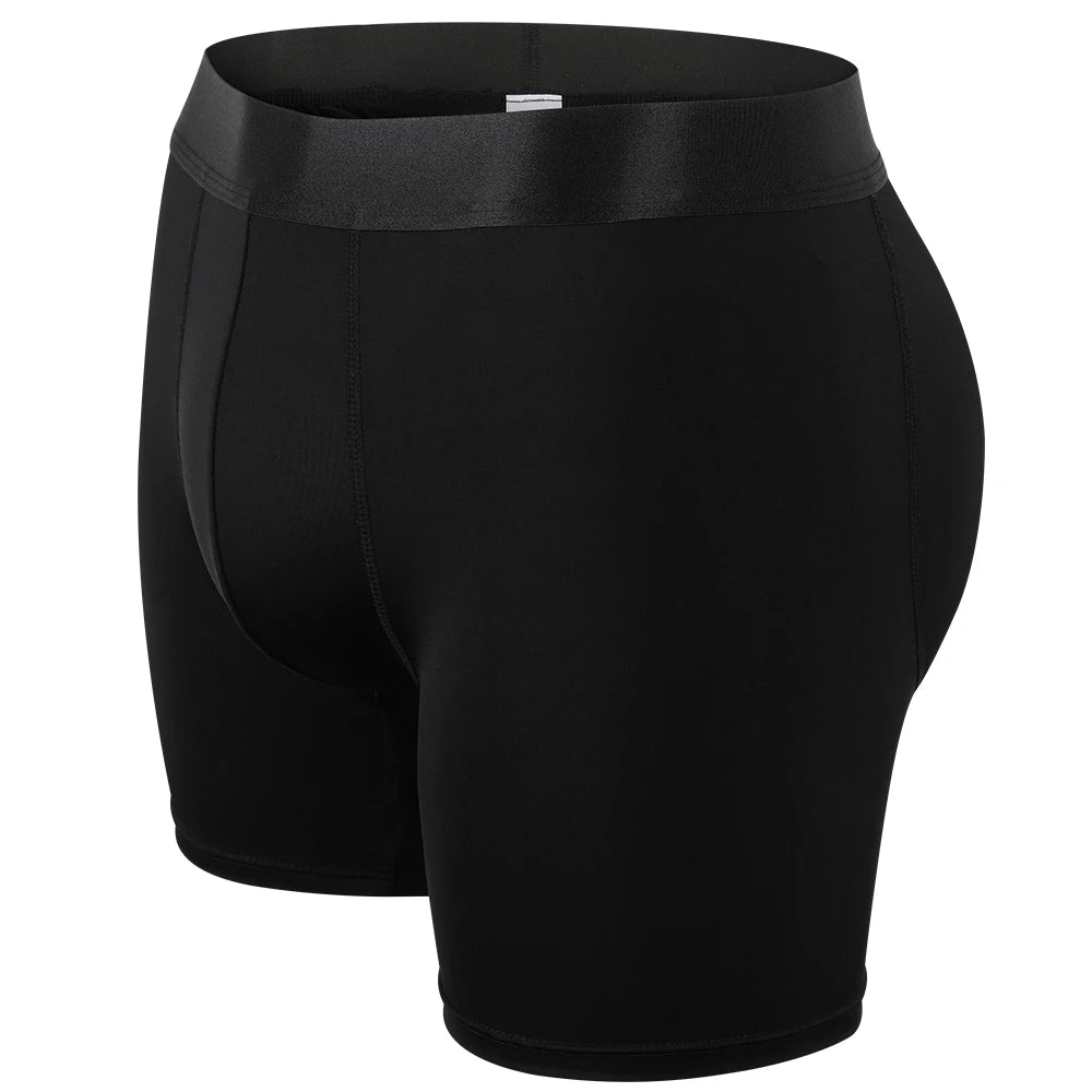 Men Butt Lifter Underwear 3D Pouch Boxer Briefs Antibacterial Auick-Drying Panties Shaper Removable Fake Butt Pad Black S-2XL
