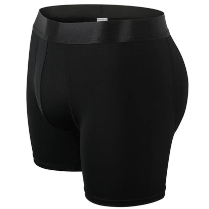 Men Butt Lifter Underwear 3D Pouch Boxer Briefs Antibacterial Auick-Drying Panties Shaper Removable Fake Butt Pad Black S-2XL