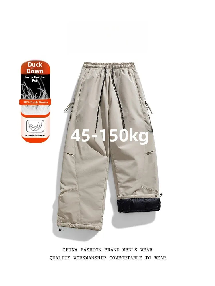 Thickened Large Size Men's down Pants Winter Outdoor Climbing Straight Leg Long Trousers Windproof Warm Casual Polyester Fiber