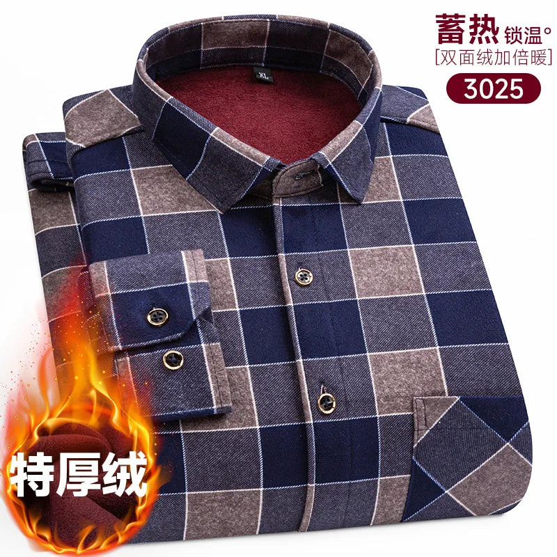New Men's Long-Sleeved Shirt Thickened and Fleece Warm 8XL9XL Plus Size Autumn and Winter Casual No-Ironing Comfortable Top