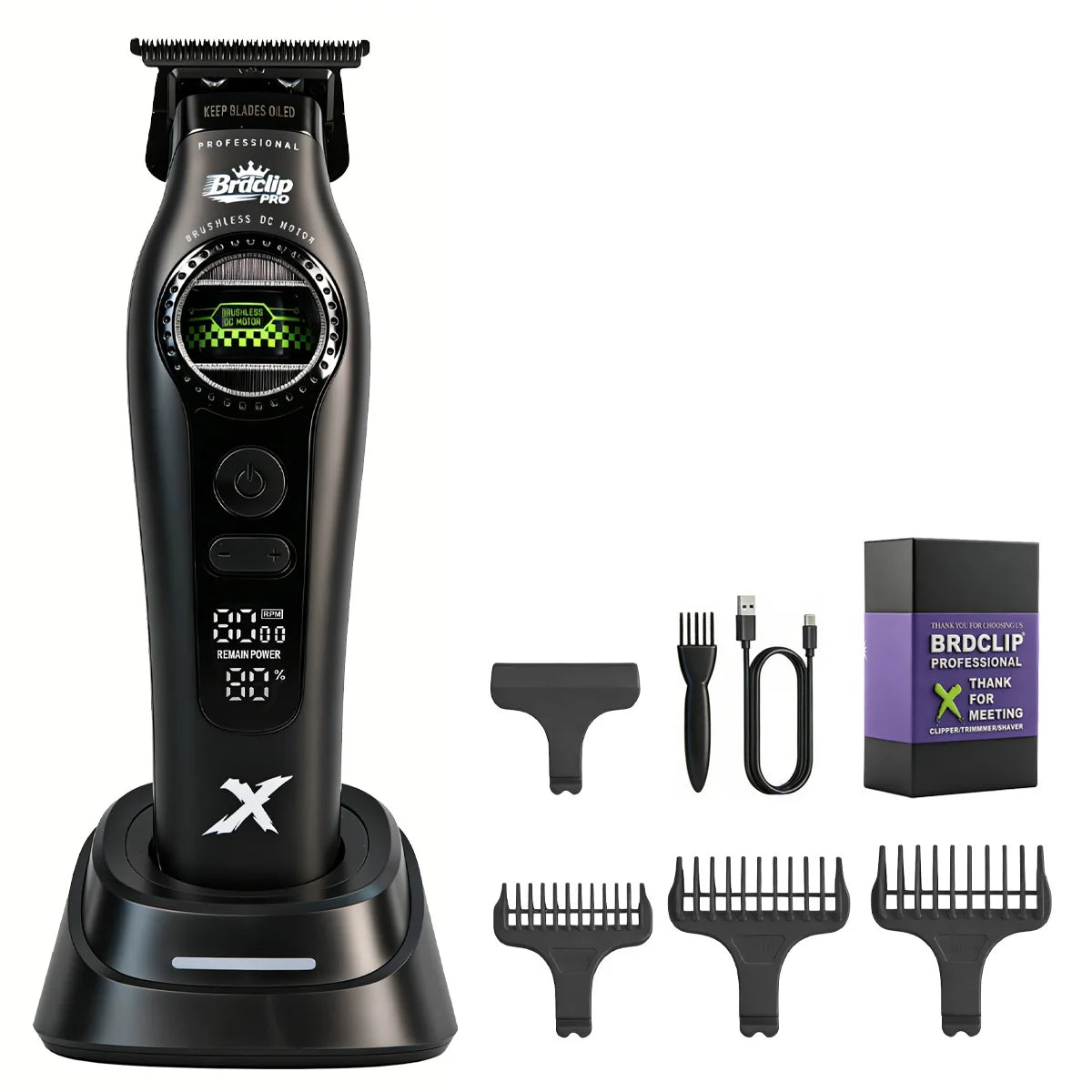 New BRDCLIP PRO Electric Hair Clipper Hair Trimmer Set Outer Rotor BLDC 6000-8000RPM Barber  Shop DLC Blade with Charge Dock