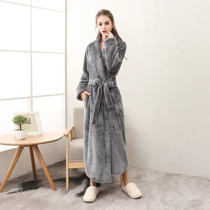 2026 Thickened Sherpa Couple Robe Long White Winter Sleepwear Belted Bathrobe