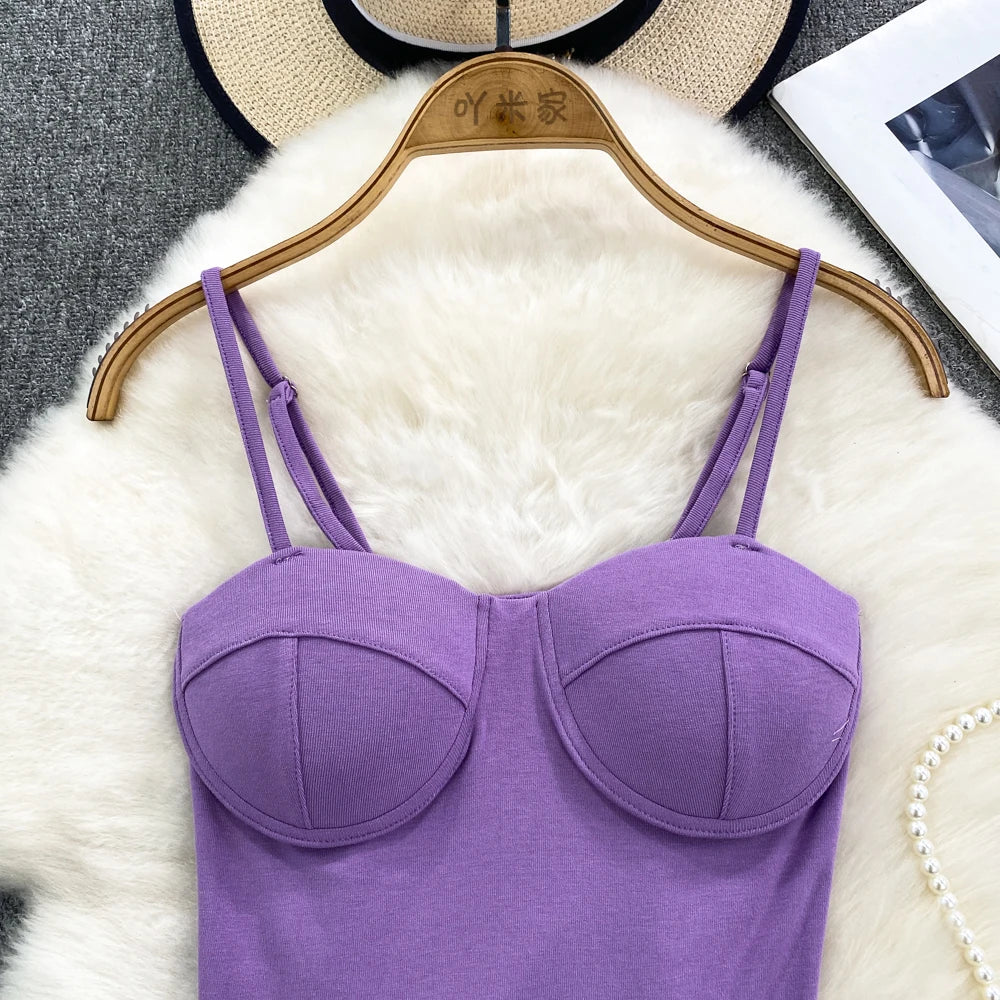 Sexy Fashion Design Camisole Tank Top Women Slim Fit Outerwear Spicy Base Shirt Sexy Backless Vest Short Straight Cut Bodycon