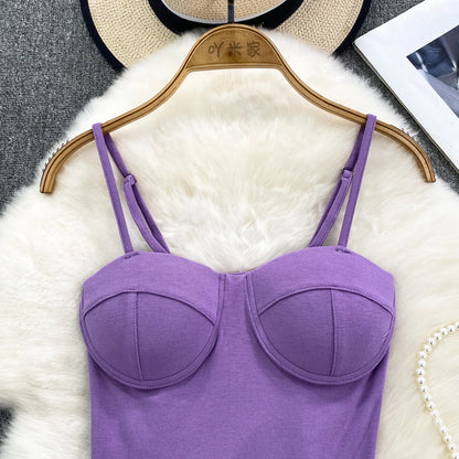 Sexy Fashion Design Camisole Tank Top Women Slim Fit Outerwear Spicy Base Shirt Sexy Backless Vest Short Straight Cut Bodycon