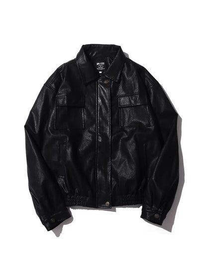 Mauroicardi Autumn Winter Vintage Oversized Cool Brown Black Soft Pu Leather Jacket Men Pockets Loose Casual Unisex Clothes 2023