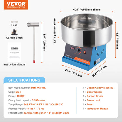 SucceBuy Electric Cotton Candy Machine Candy Floss Maker Commercial Cotton Candy Machine Stainless Steel Bowl and Sugar Scoop