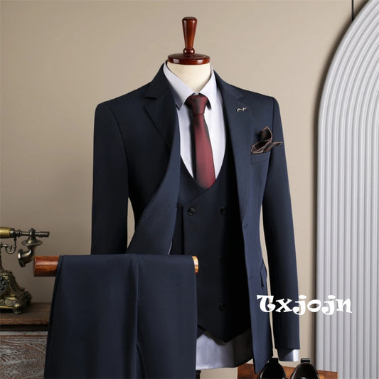 Notched Lapel Men's Tuxedo 3 Pieces Blazer Vest Pants,Two Button Formal Business Suit Set For Men,Classy Wedding Dresswear Suits