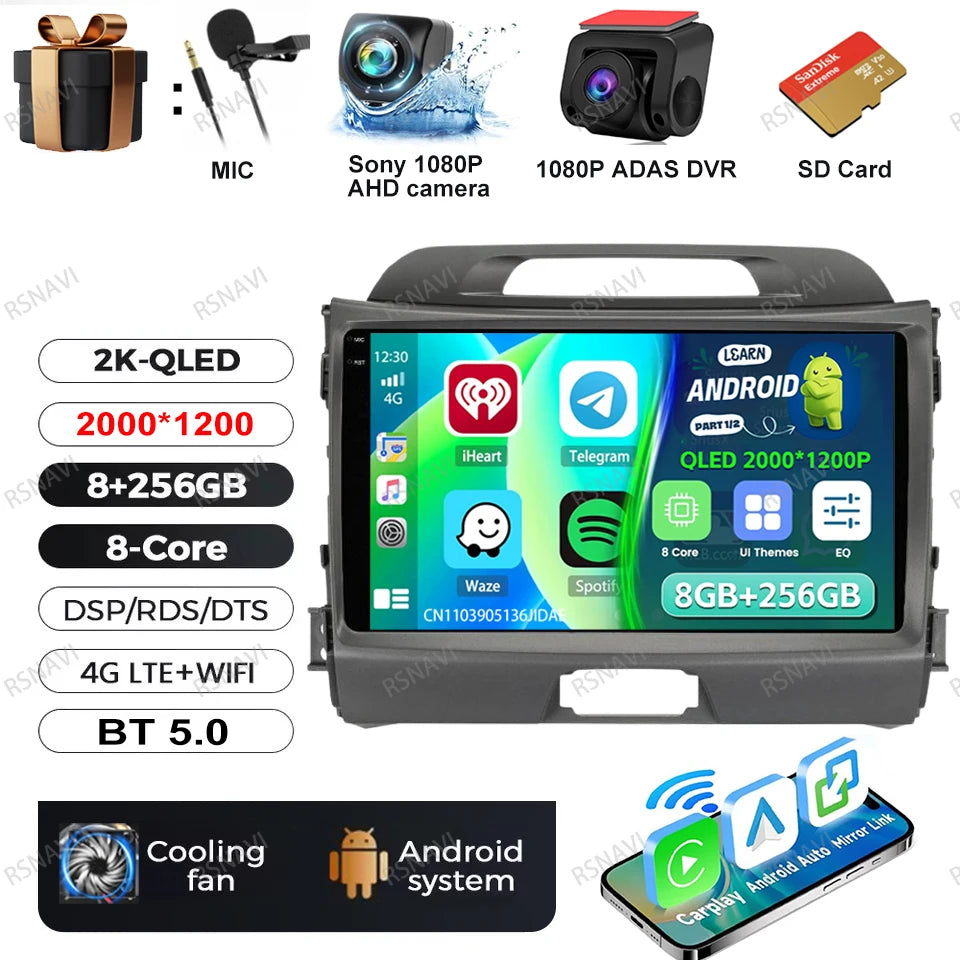 Car Radio Android 15 For KIA Sportage 2010 2011 2012 2013 2014 2015 2016 5G WIFI Qualcomm Navigation DSP Stereo Multimedia GPS