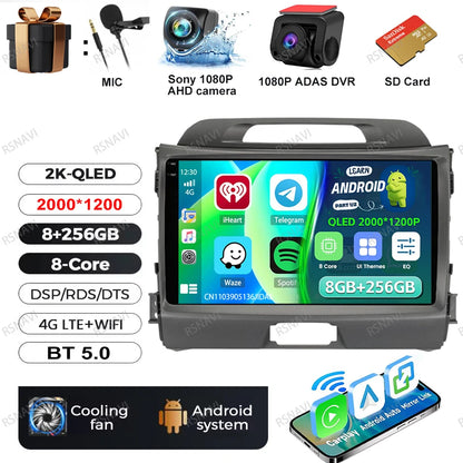 Car Radio Android 15 For KIA Sportage 2010 2011 2012 2013 2014 2015 2016 5G WIFI Qualcomm Navigation DSP Stereo Multimedia GPS