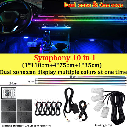 10/14/18/22 in 1 Dual Zone Hidden Acrylic RGB 64/213 Color Symphony Streamer Auto Interior Car Ambient Light Kit APP Control 12V