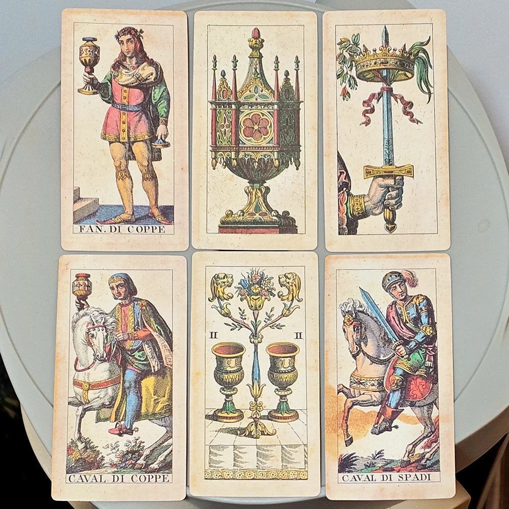 78 Pcs Double-embossed Cards 12*6cm Tarot Soprafino 1830 Vintage Italian Tarot Deck in Rigid Box, Historical Reproduction