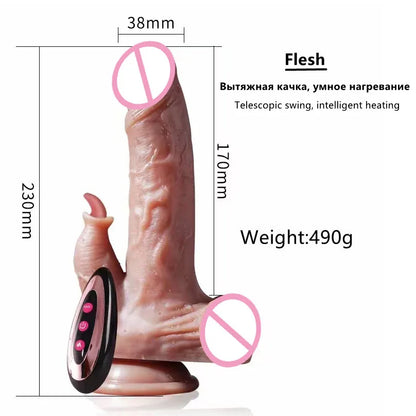 Black large fake dildo electric telescopic swinging fake penis masturbator adult sex toy soft heating vibrator G-point massager