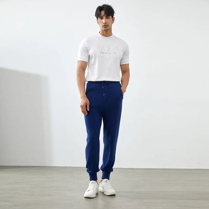 100% Cashmere Pants Men's High Waist Pants 2022 Autumn and Winter New Casual Knitted Leggings Warm Fashion Loose Man Pants