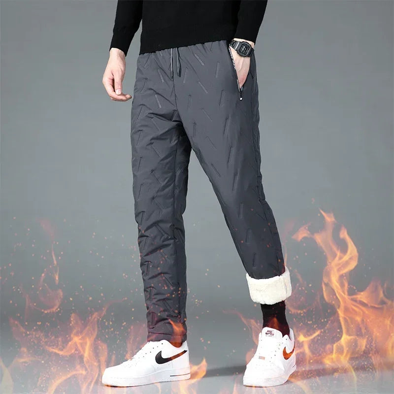 Feather Trendy Winter High-quality Thick Cotton Pants with High Elasticity Breathability Men Comfortable Warm Casual Pants Keep
