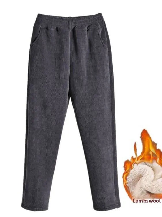 High Waist Fleece Lined Corduroy Harlan Pants Straight Leg Warm Women's Casual Trousers Autumn Winter New Arrival