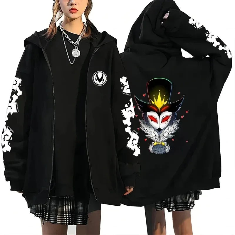 Trendy Anime Hooded Cardigan Unisex Harajuku Style Casual Fashion Long Sleeve Jacket Autumn Winter Fleece Zipper Sweatshirt