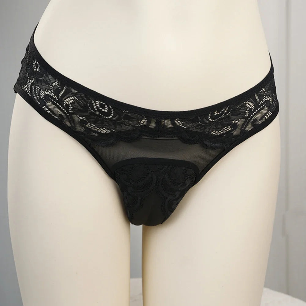 1pc Panties For Men Hiding Gaff Lace Transgender Breathable Underwear G-strings Open Butt Thongs Sissy Gay