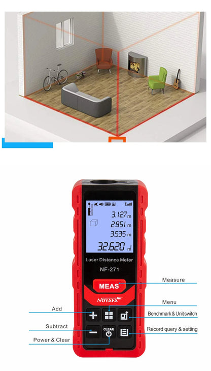 Noyafa NF-271 Laser Distance Meter 40M 80M Rangefinder Tape Range Finder Measure Device Digital Ruler Test Tool