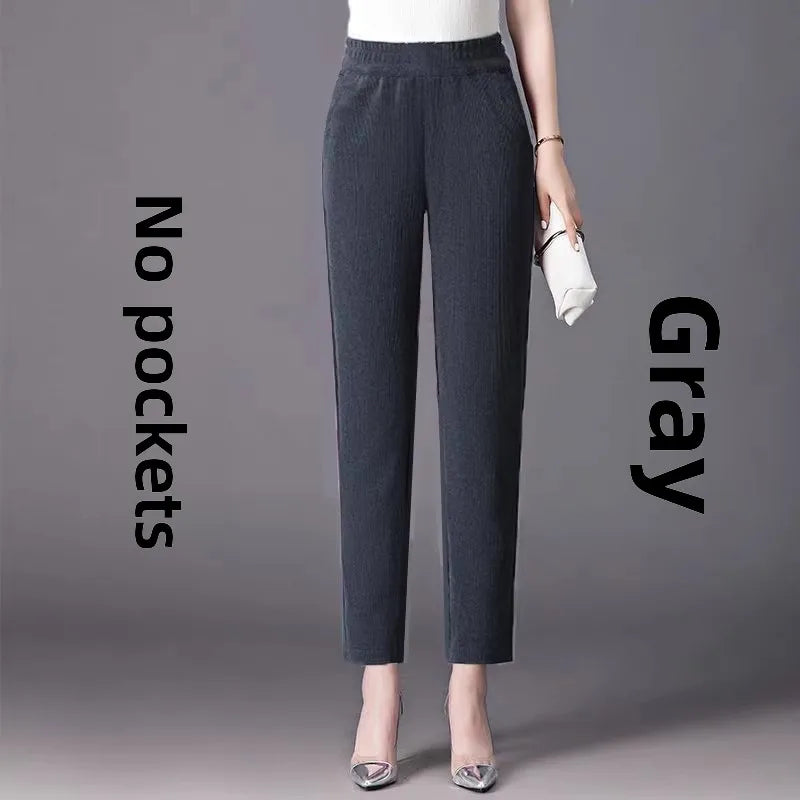 High Waist Fleece Lined Corduroy Harlan Pants Straight Leg Warm Women's Casual Trousers Autumn Winter New Arrival
