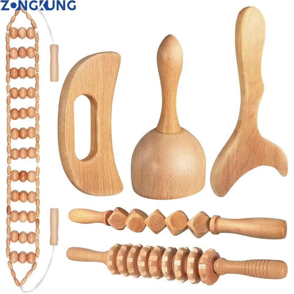 Wood Therapy Massage Tools, Wood Lymphatic Drainage Massage Tools Set for Body Sculpting, Maderoterapia Kit for Anticellulite