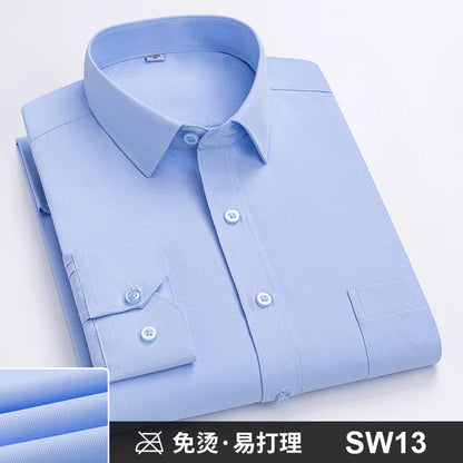 Men's Formal Shirt Long Sleeve S~8XL Oversized Office Solid Color Striped Anti-wrinkle Non-ironing Fashion Business White Shirts