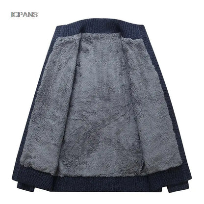 Wool Liner Argyle Jumper  Jacken Korea Khaki Black Fleece Thicken Warm Winter Zipper Sweater Men Cardigan Knitted Clothing