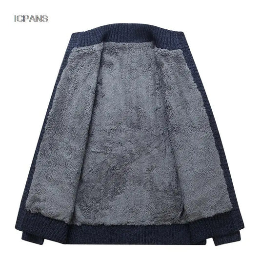Wool Liner Argyle Jumper  Jacken Korea Khaki Black Fleece Thicken Warm Winter Zipper Sweater Men Cardigan Knitted Clothing
