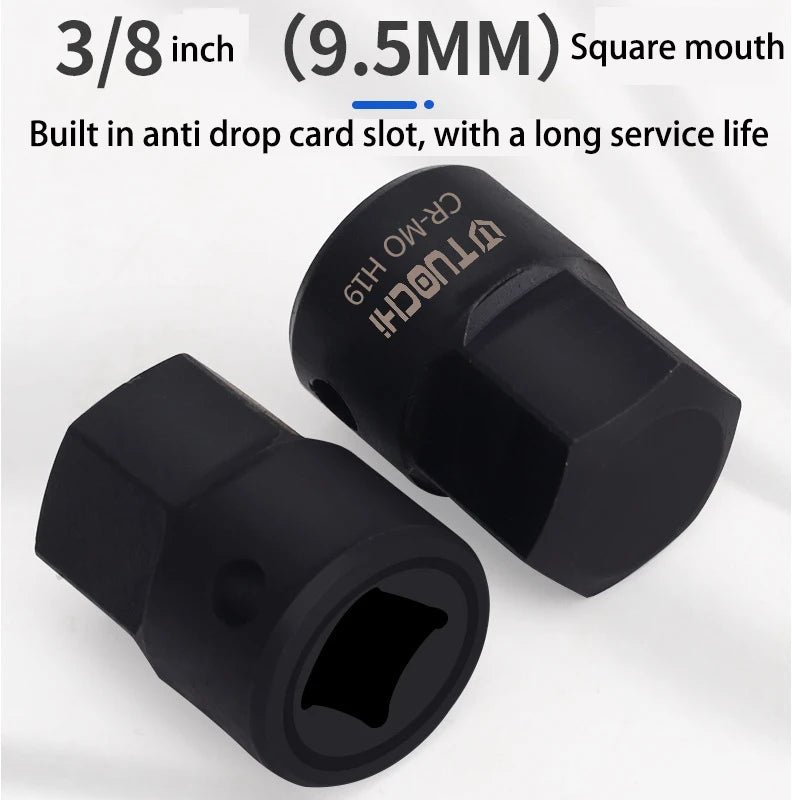 3/8 Inch Drive Low Profile Impact Hex Driver Set SAE/Metric 1/4-3/4 Inch 6-19mm Cr-Mo Steel One-Piece Construction Hand Tool