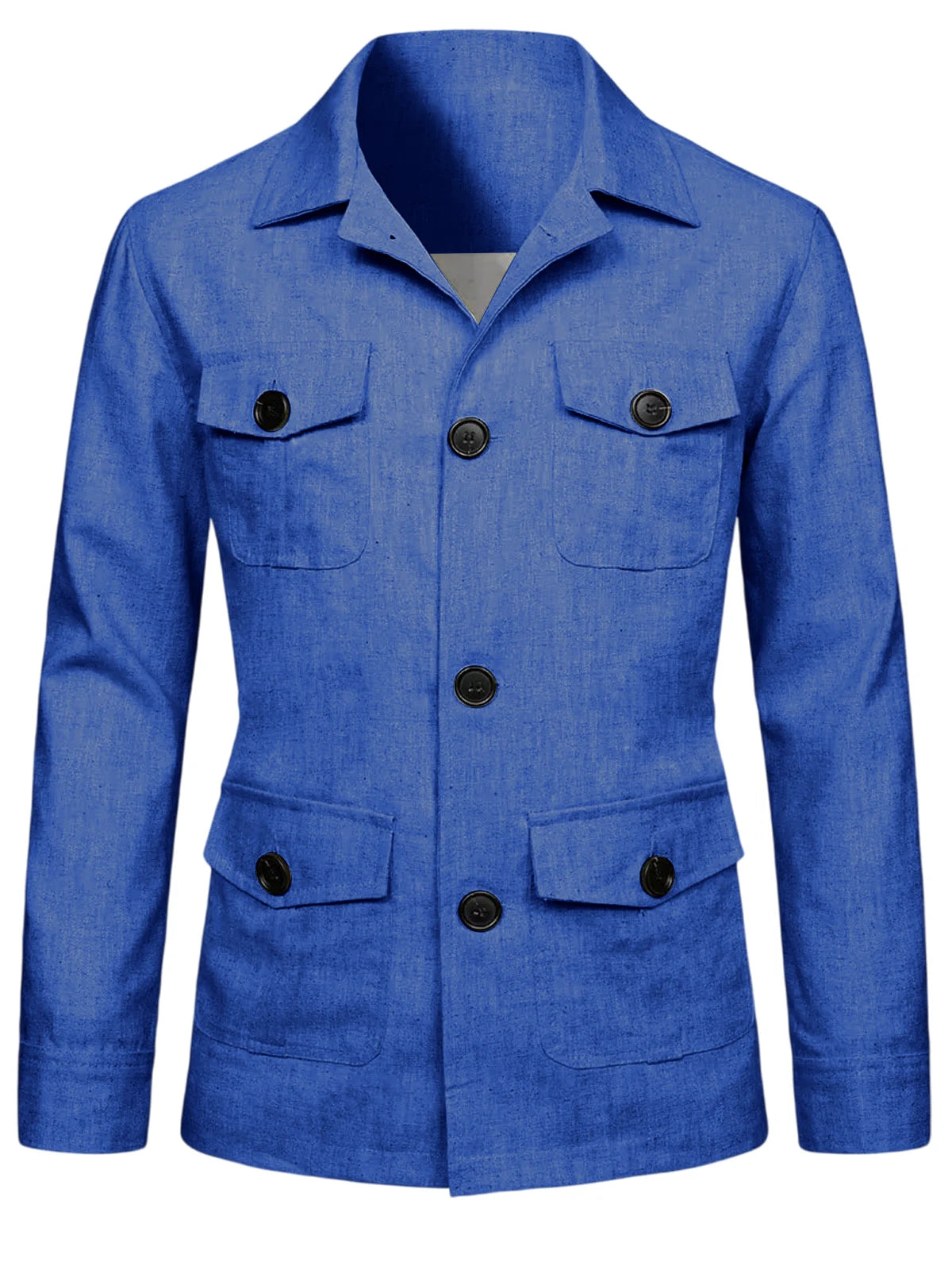 Men's Linen Blend Safari Jacket Retro British Style Multi-Pocket Workwear Coat Business Casual Suit Blazer for Spring Summer
