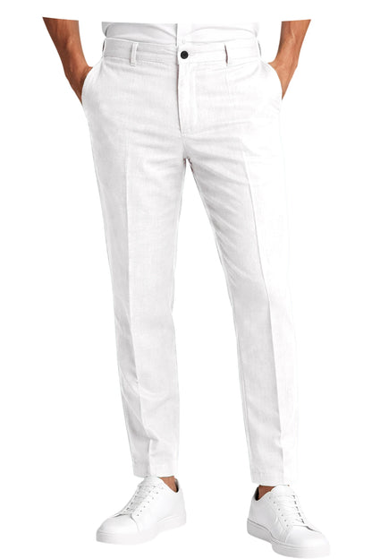 Men's Linen Cropped Pants Slim Fit 9 Points Ankle Dress Pants Business Casual High Waist Suit Trousers Breathable Office Summer