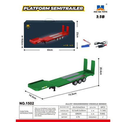 2026 New Huina 1509 RC Truck & 1502 Trailer Full Scale Alloy Remote Control Construction Vehicle Toy for  Collection