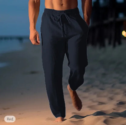 2026 new fashionable casual cotton and linen pants, solid color and ankle pants, plus size men's drawstring casual sports pants
