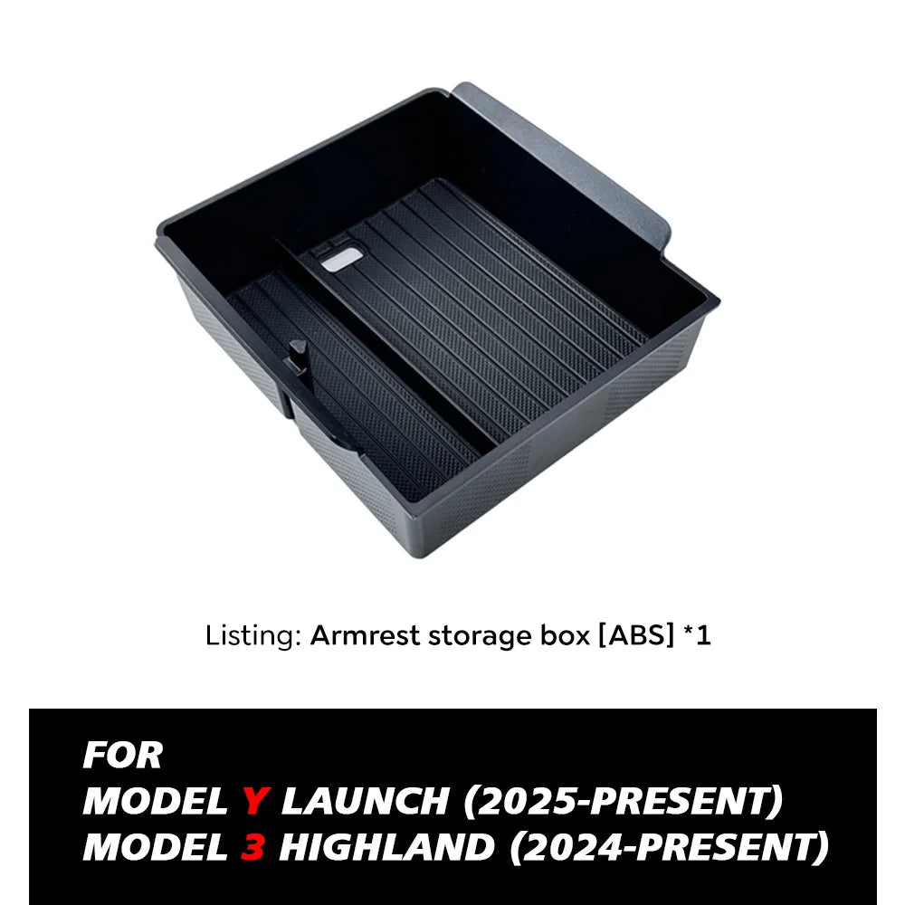 For Tesla New Model Y 2025 Launch Juniper Teslajuniper ABS with Silicone Non-slip Mat Console & Armrest Storage Box Upper